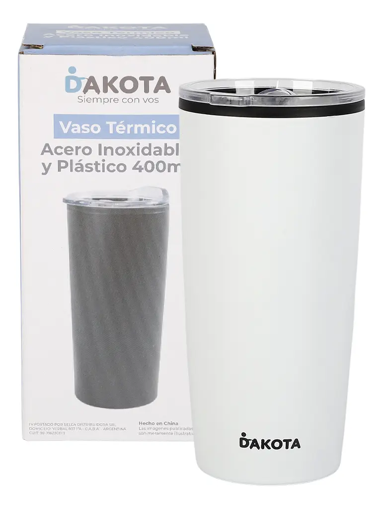 Combo 2 Vasos Térmicos 400ml Dakota V400pb Acero + Plástico Con Tapa Frio Calor Color Blanco
