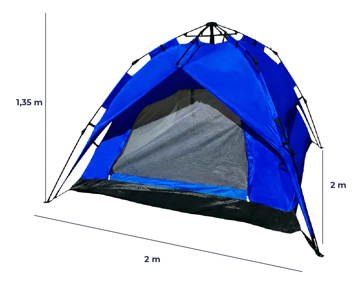 Carpa Azul Dakota Para Camping 4 Personas 2,00 X 2,00 X 1,35 M Con Techo Armado Automático