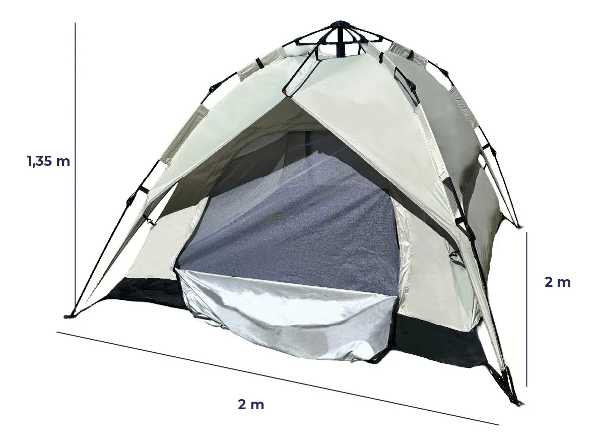 Carpa Beige Dakota Para Camping 4 Personas 2,00 X 2,00 X 1,35 M Con Techo Armado Automático