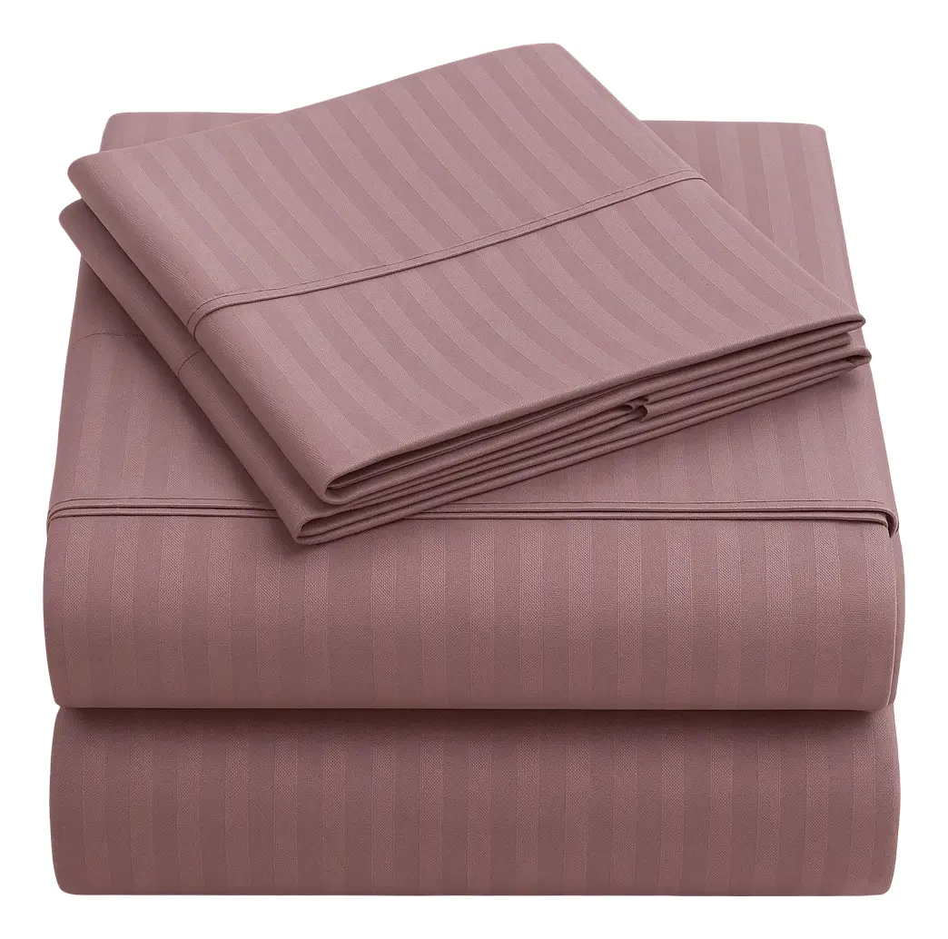 Juego De Sábanas Queen Dakota 600 Hilos Suaves Resistentes Color Rosa-rayas Diseño De La Tela Rayada