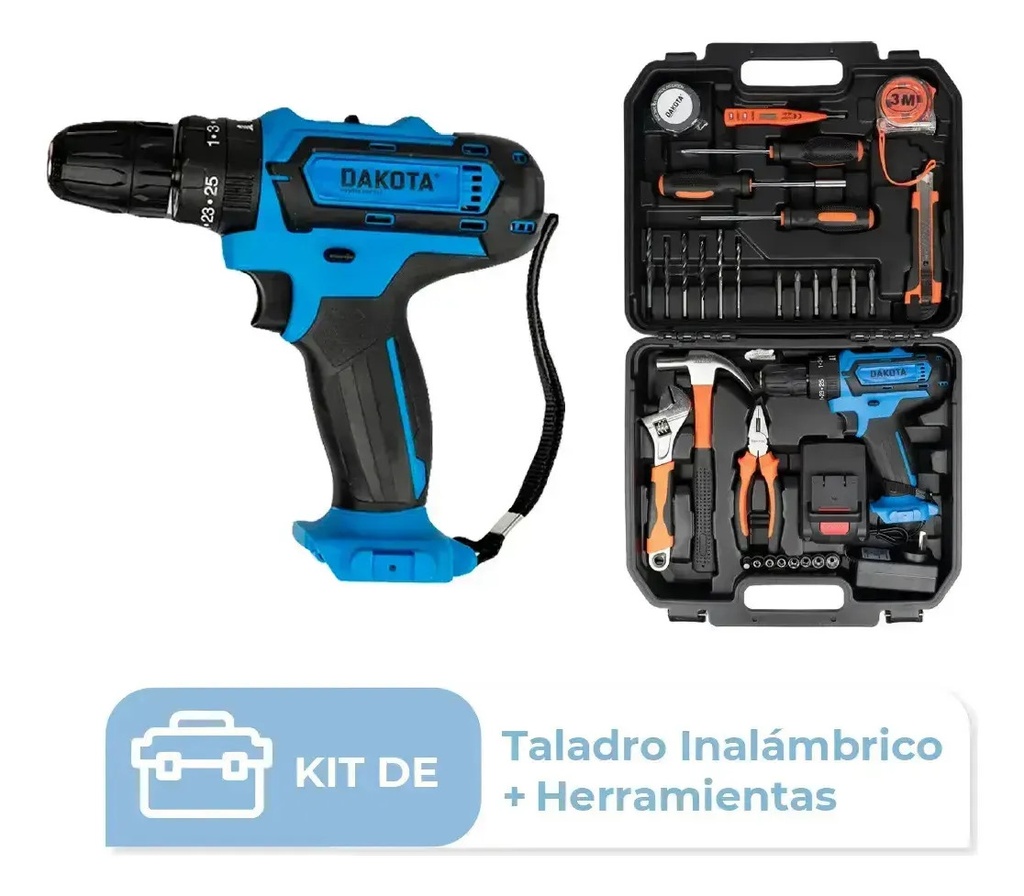 Taladro Dakota Con Maletín + Set De Mechas De Regalo Negro Y Azul 50 Hz