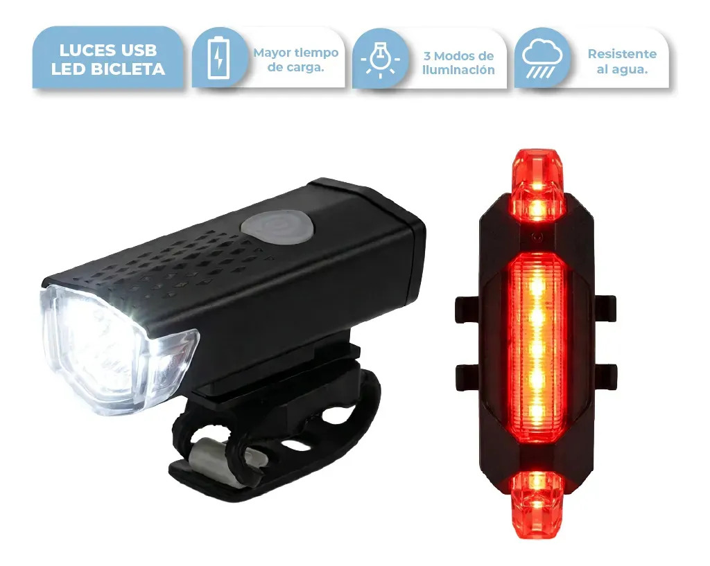 Kit Luces Usb Led Seguridad Bici Dakota 2218 Delantera Y Trasera + Color Negro