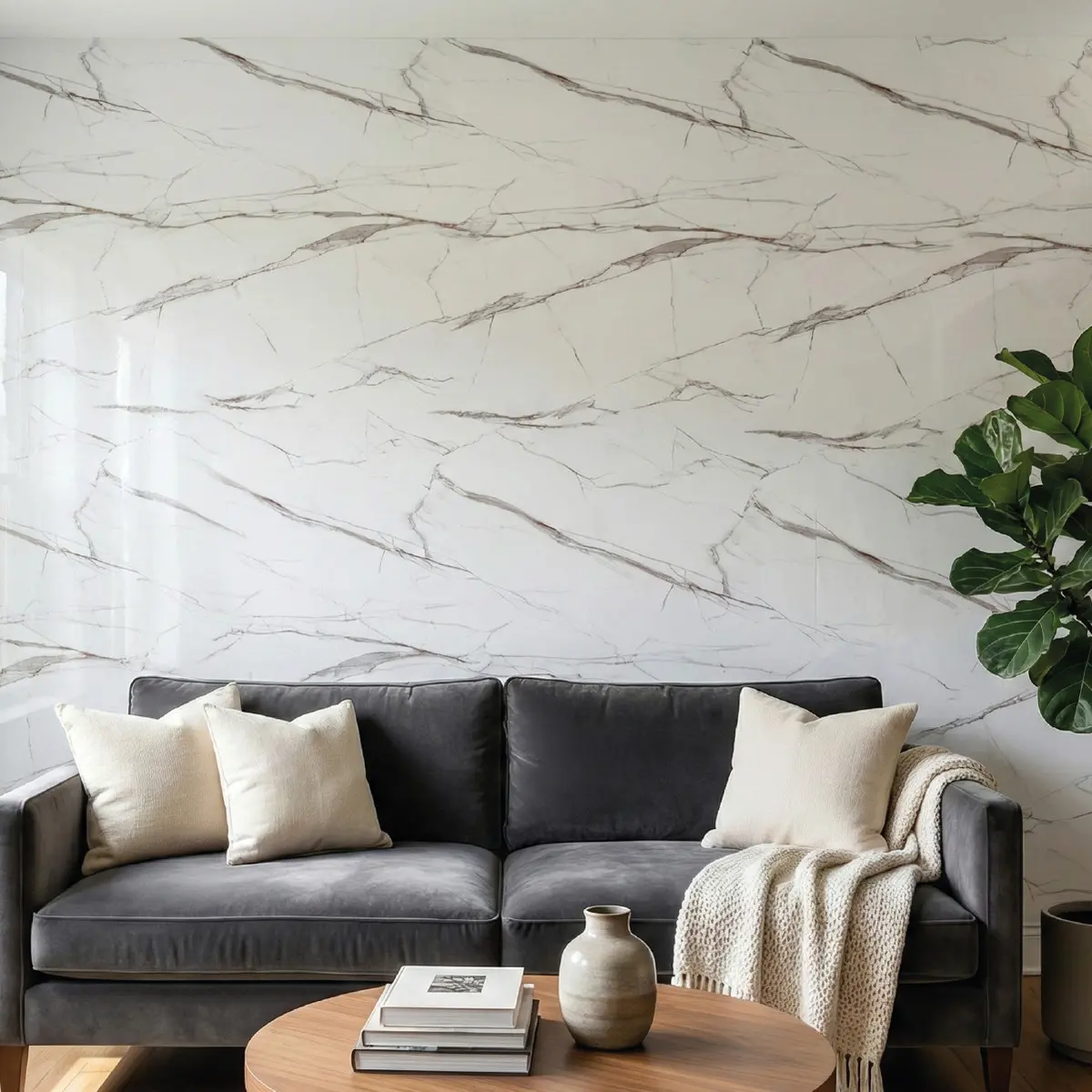 Rollo Vinilo Adhesivo Símil Mármol Dakota 240x100 Cm Espesor 0.6 Mm, Color Blanco Y Marrón Claro