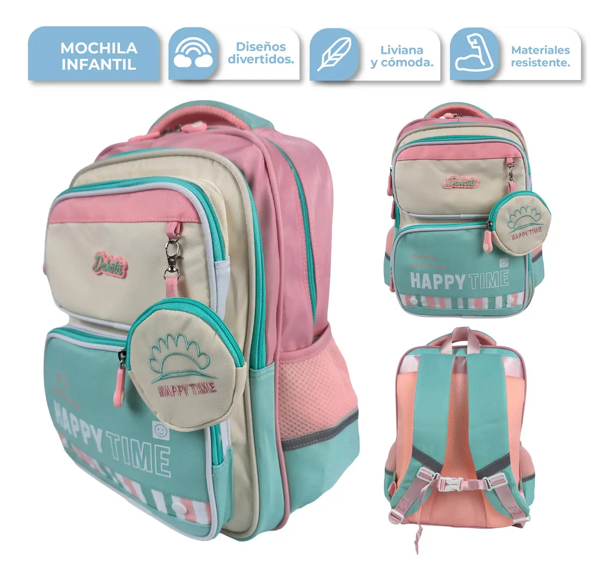 Mochila Infantil De Espalda Dakota Color Verde/ Rosa