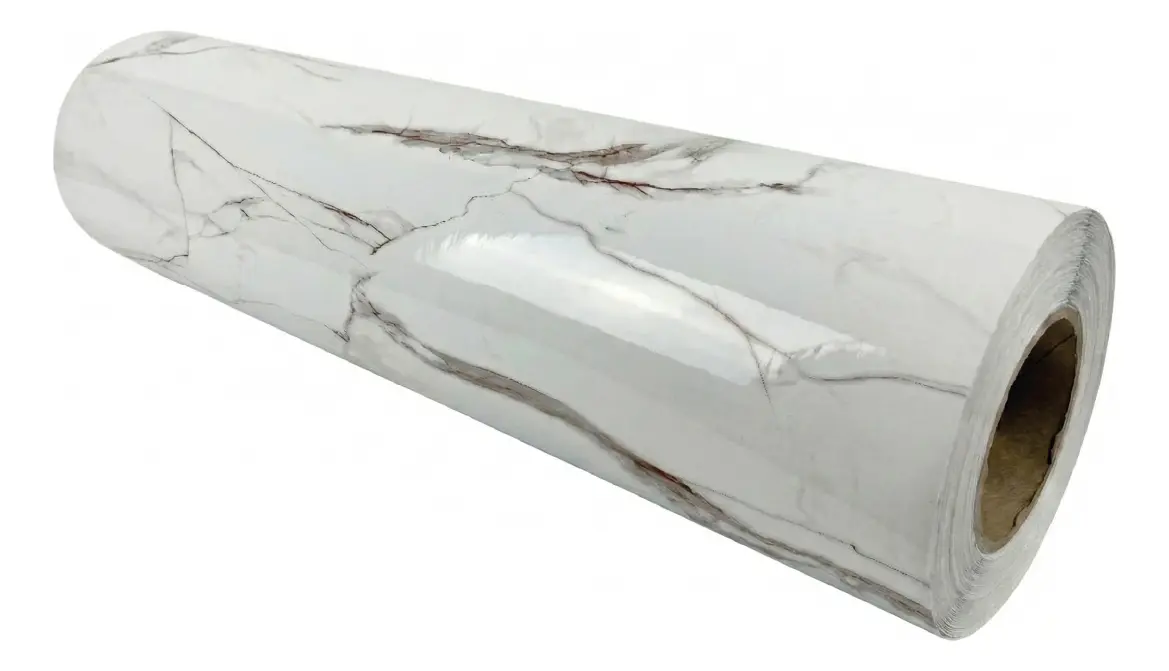 Rollo Vinilo Adhesivo Símil Mármol Dakota 240x100 Cm Espesor 0.6 Mm, Color Blanco Y Marrón Claro