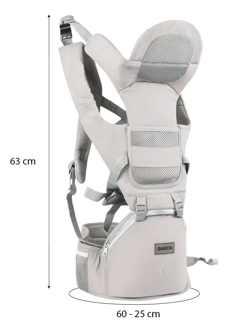 Mochila Fular Porta Bebe Canguro Multifuncional Dakota Hasta 10 Kg Color Gris Claro