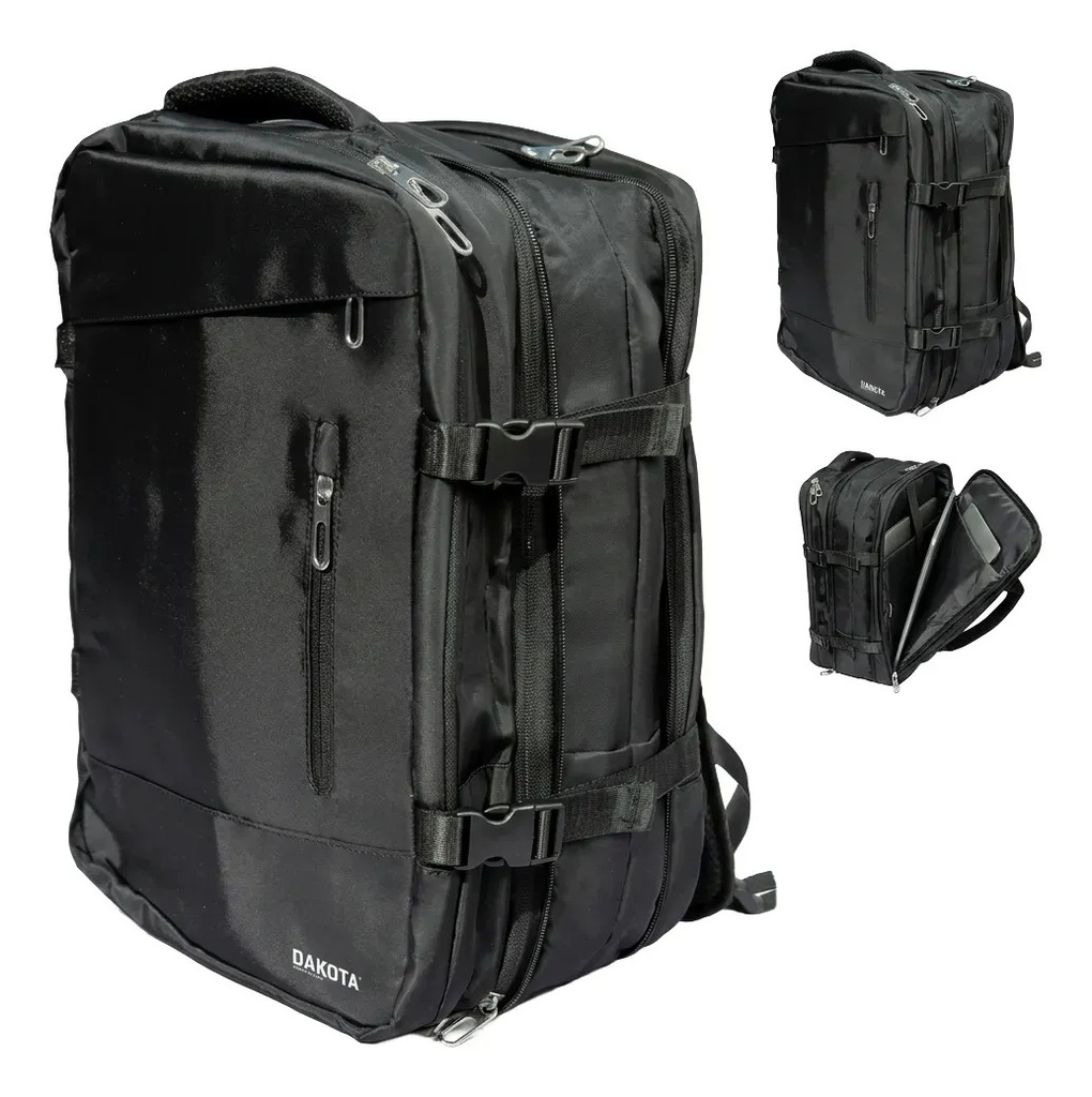 Mochila Viaje Carry On 24l Monobag Mg Calidad Deluxe Reforzada Color Negro Diseño De La Tela Liso