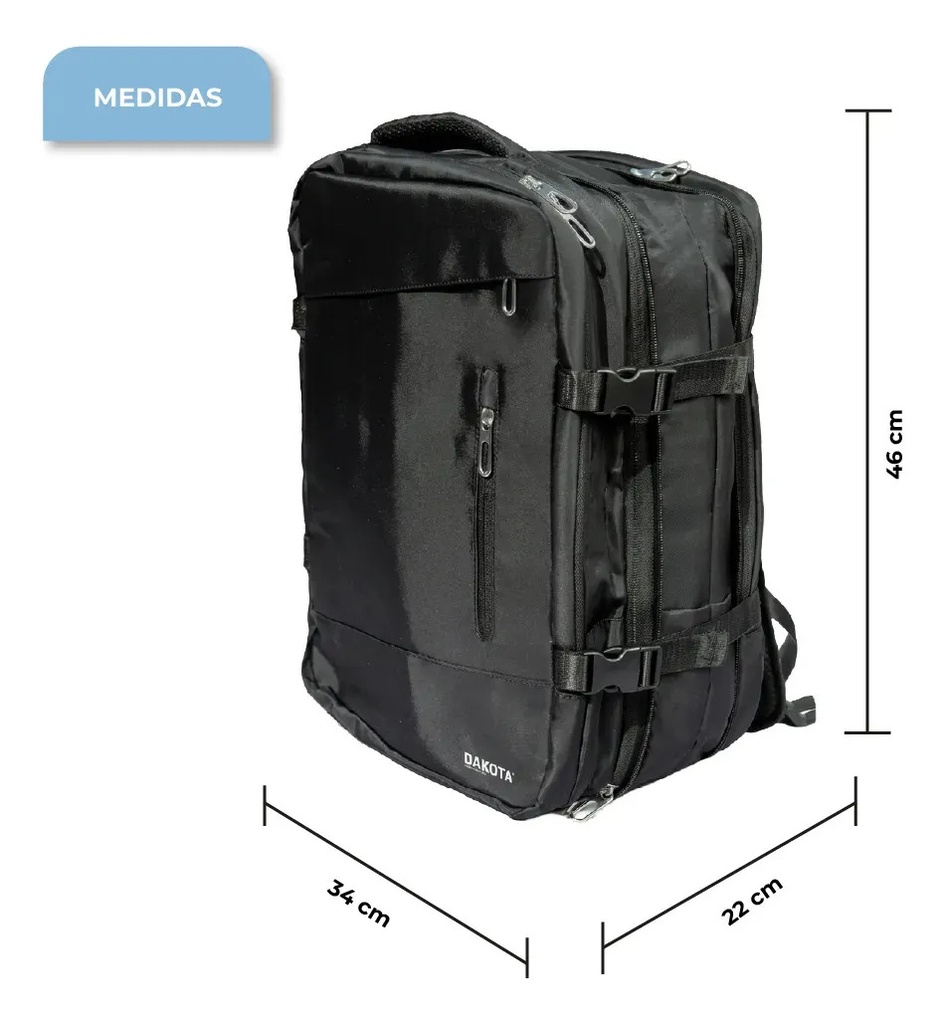 Mochila Viaje Carry On 24l Monobag Mg Calidad Deluxe Reforzada Color Negro Diseño De La Tela Liso