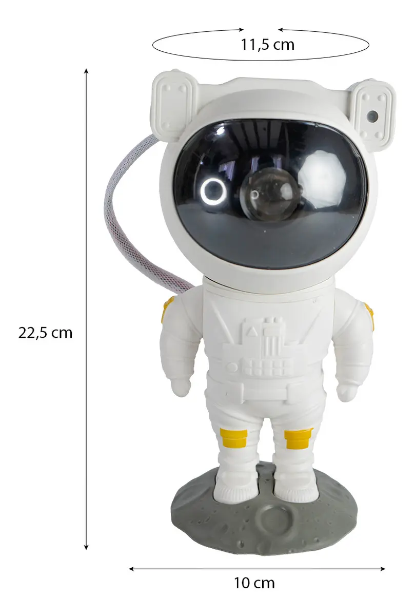 Astronauta Proyector Velador Dakota Galaxia Estrellas Lampara Luz Led Control Remoto Estructura Blanca Blanco Negro