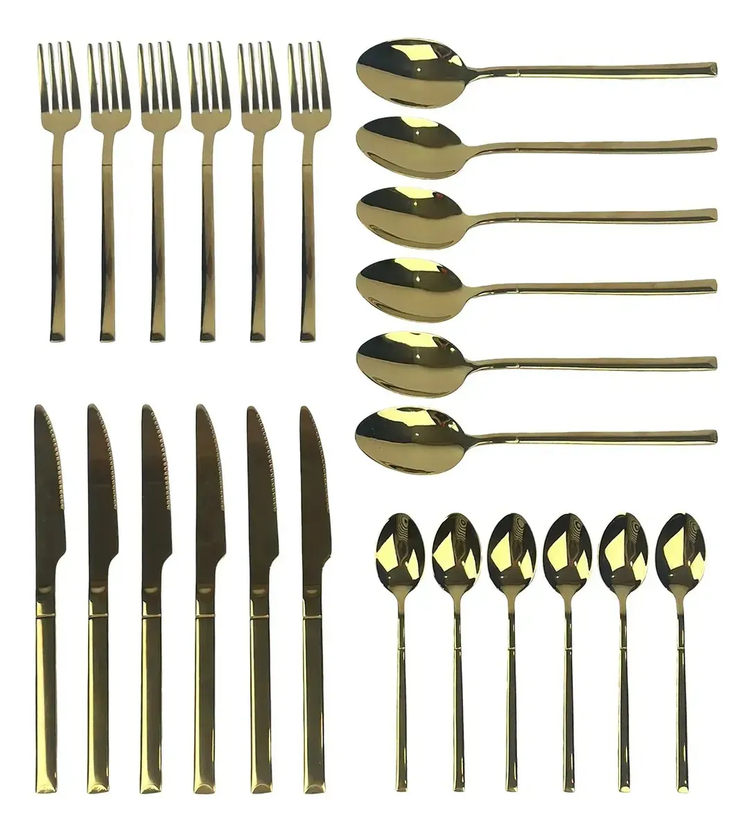 Set 24 Cubiertos Acero Inoxidable Dakota Color Dorado Cuchillos Tenedores Cucharas Vajilla Completa
