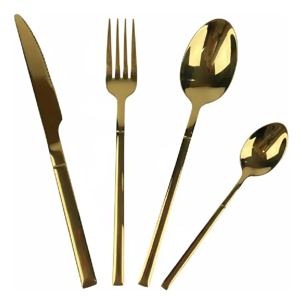 Set 24 Cubiertos Acero Inoxidable Dakota Color Dorado Cuchillos Tenedores Cucharas Vajilla Completa