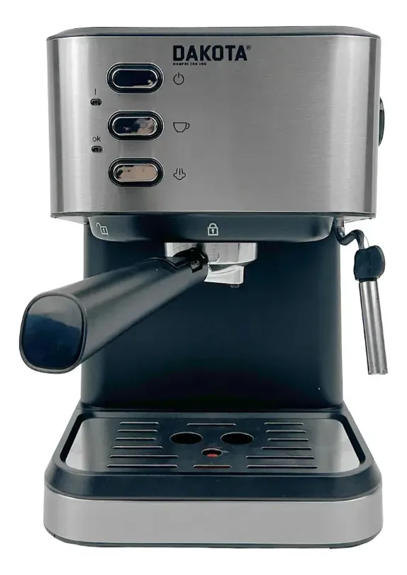 Cafetera Espresso 20 Bares Dakota Con Espumador De Leche + 2 Tazas Doble Vidrio 250 Ml Para Café Molido Gris Con Negro
