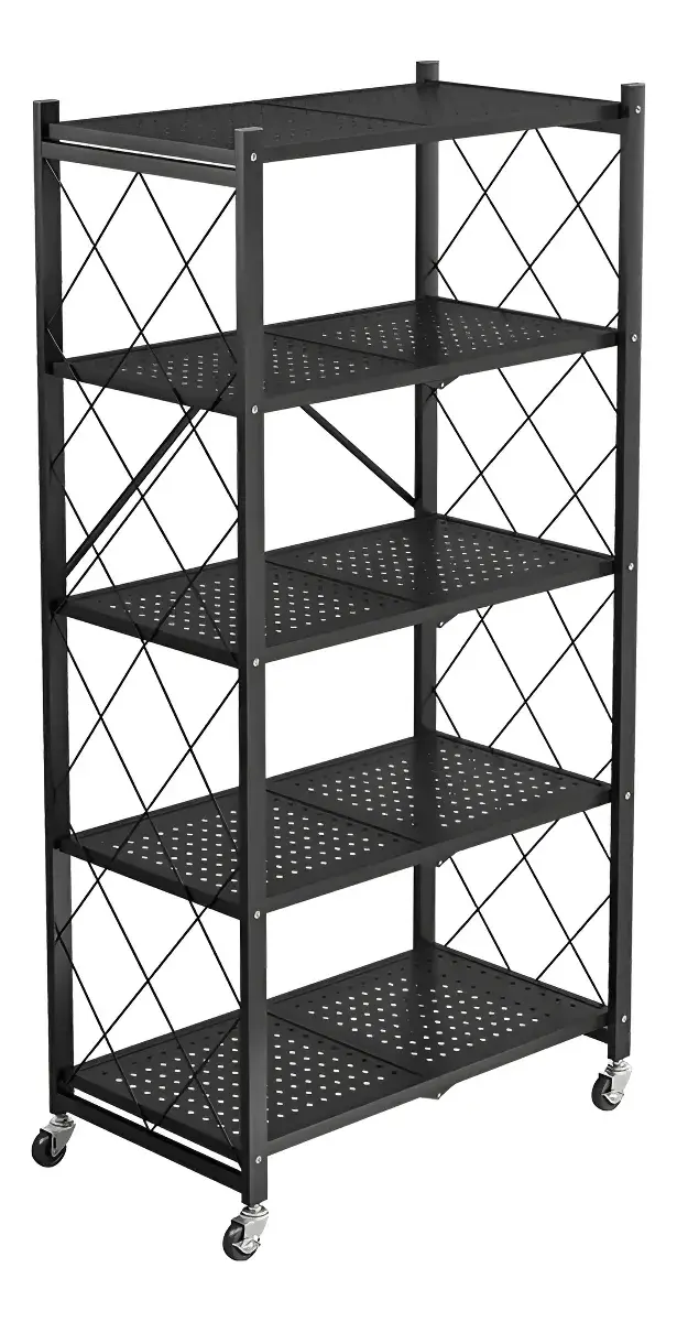 Estanteria Metalica Plegable Dakota 5 Niveles Con Ruedas Negro Mate