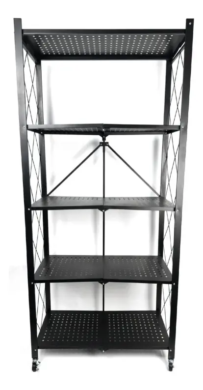 Estanteria Metalica Plegable Dakota 5 Niveles Con Ruedas Negro Mate