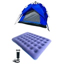 Kit Camping Dakota Carpa Autoarmable 4 Personas + Colchón Inflable 2 Plazas Con Almohada Incorporada Azul