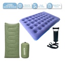 Combo Camping Dakota Colchón Inflable 2 Plazas + 2 Bolsas De Dormir Térmicas Azul Marino