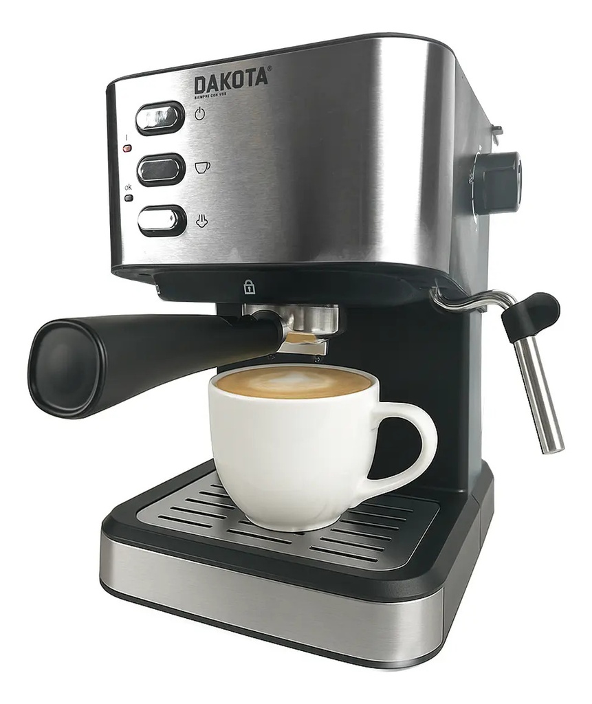 Cafetera Expresso 2 En 1 Dakota Para Capsula Cafe Molido Y Espumador De Leche Integrado Plateado