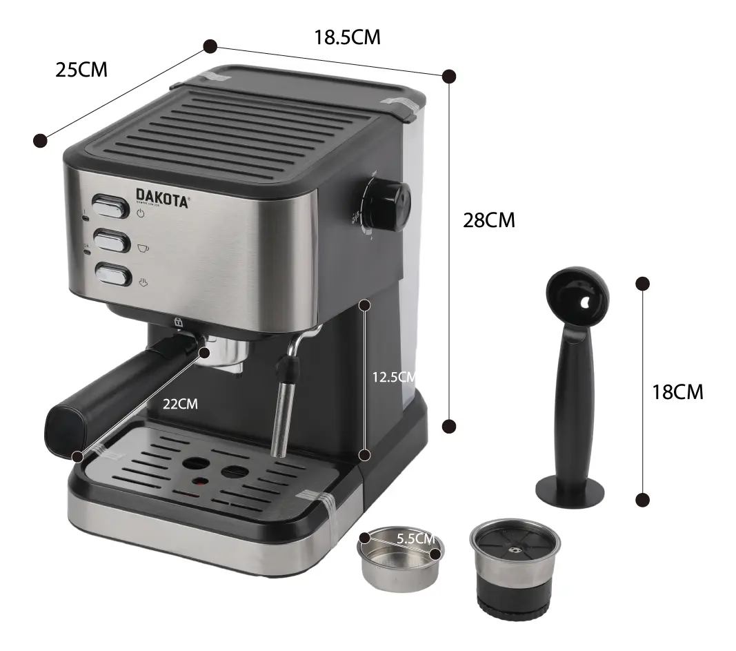 Cafetera Expresso 2 En 1 Dakota Para Capsula Cafe Molido Y Espumador De Leche Integrado Plateado