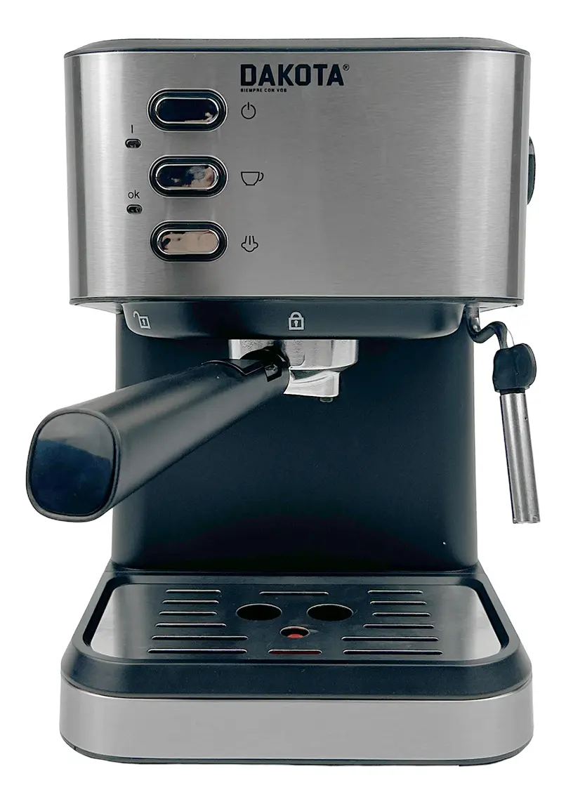Cafetera Expresso 2 En 1 Dakota Para Capsula Cafe Molido Y Espumador De Leche Integrado Plateado