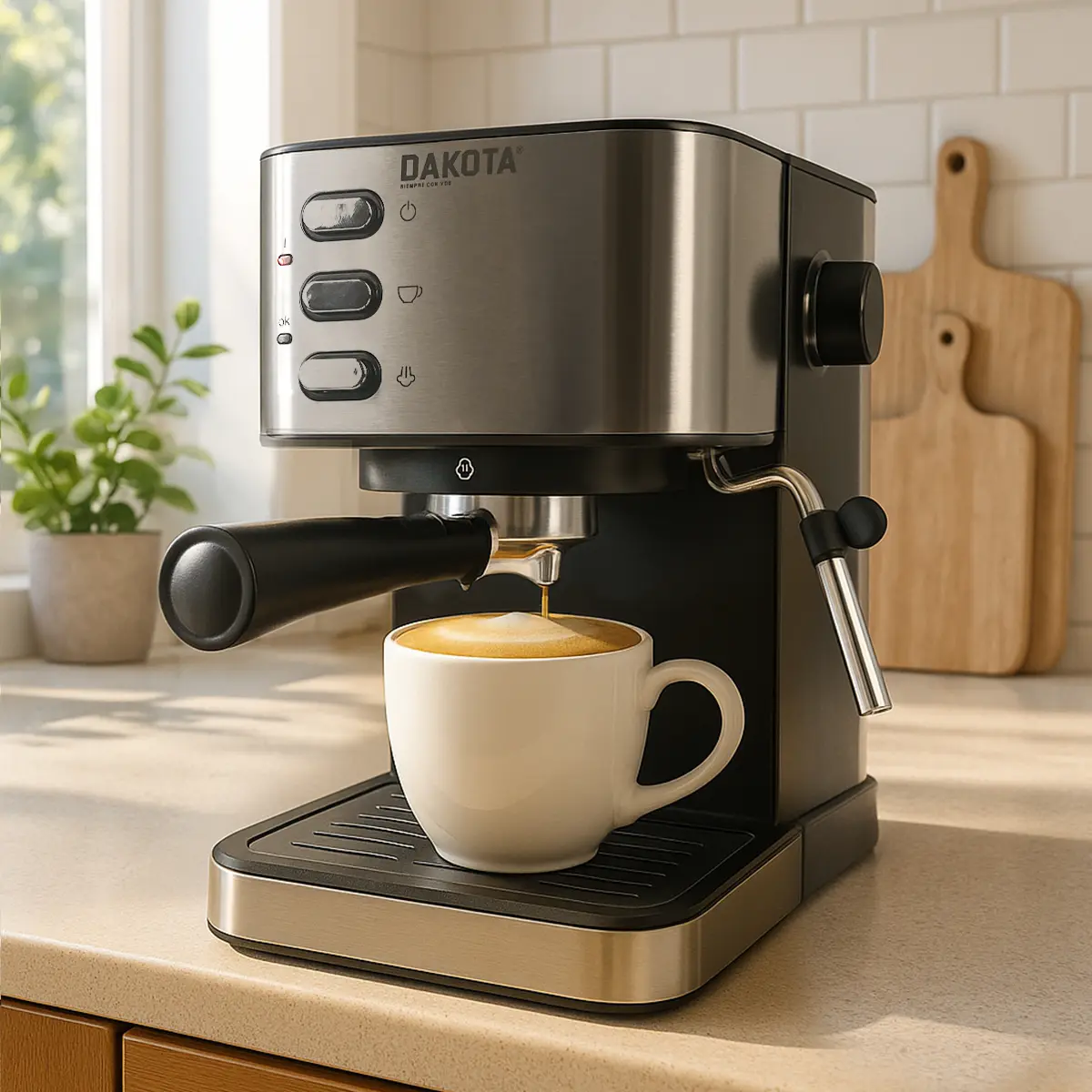 Cafetera Expresso 2 En 1 Dakota Para Capsula Cafe Molido Y Espumador De Leche Integrado Plateado