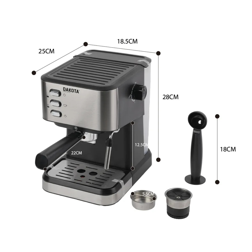 Cafetera Espresso Dakota 2 En 1 20 Bares 1.5l Con Espumador Plateado
