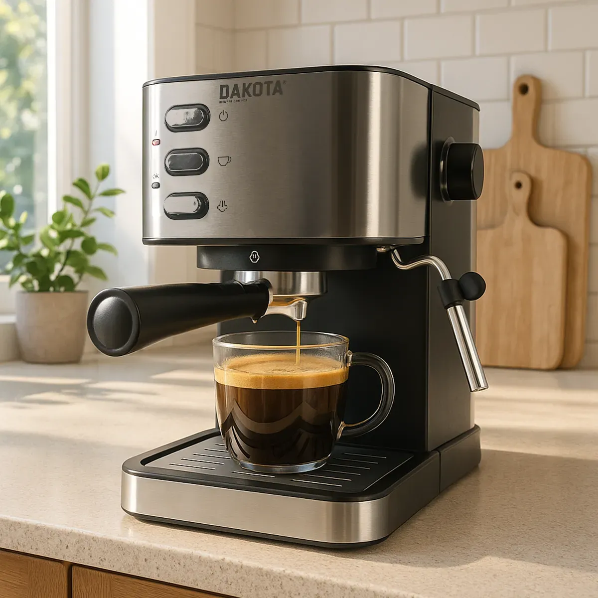 Cafetera Espresso Dakota 2 En 1 20 Bares 1.5l Con Espumador Plateado