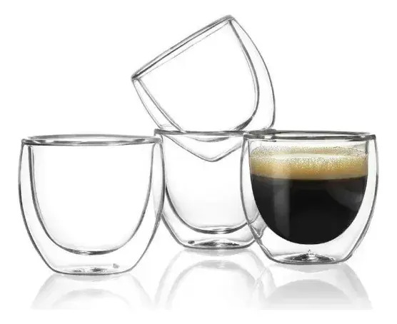 Set X4 Tazas Dakota Doble Vidrio Térmico 250ml Café Calor Frío Trasparente