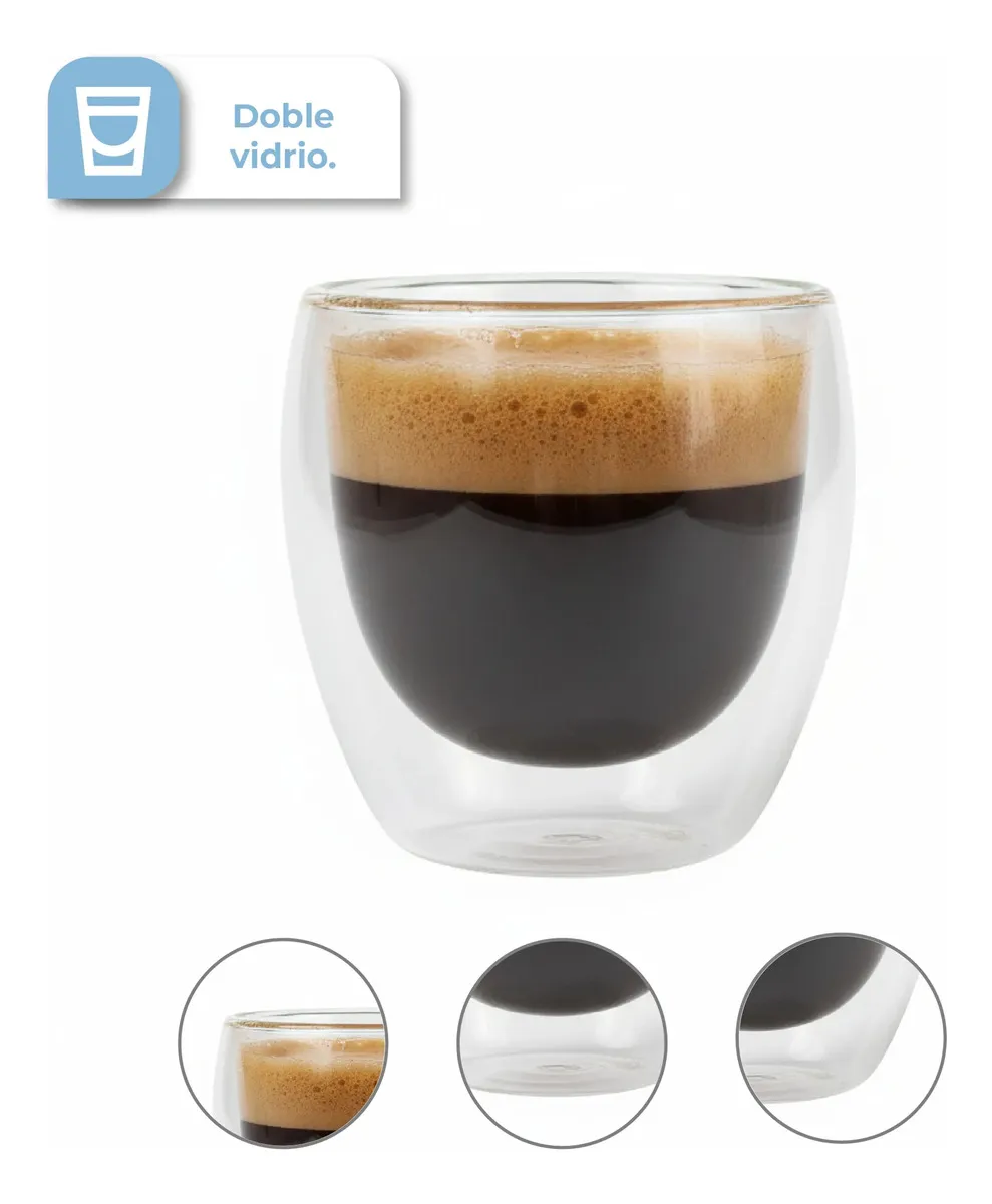Set X4 Tazas Dakota Doble Vidrio Térmico 250ml Café Calor Frío Trasparente