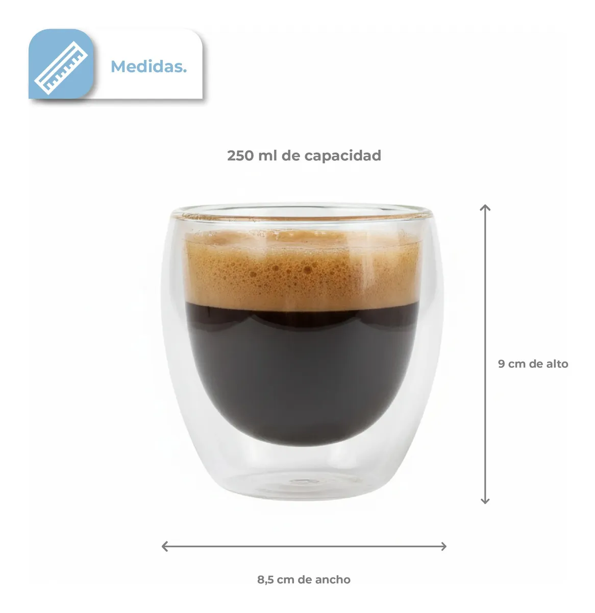 Set X4 Tazas Dakota Doble Vidrio Térmico 250ml Café Calor Frío Trasparente