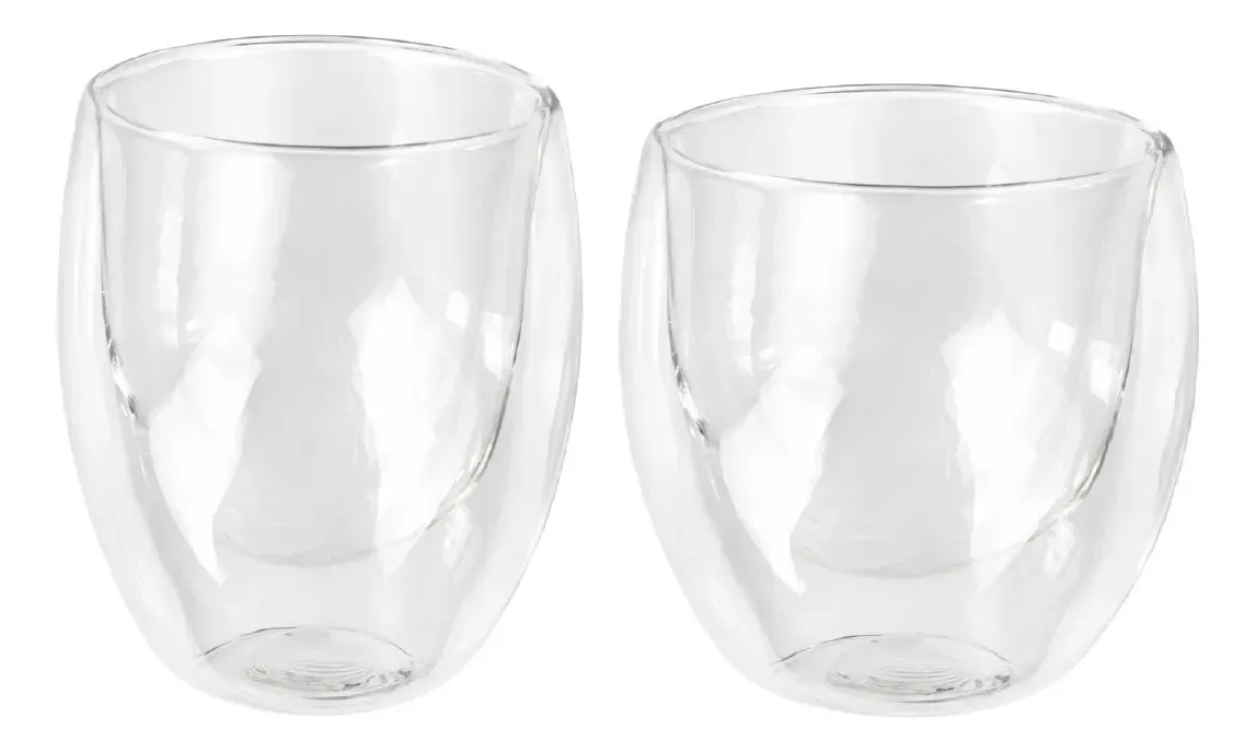 Set X2 Tazas Dakota Doble Vidrio Térmico 250ml Café Aislantes Calor Frío Transparente