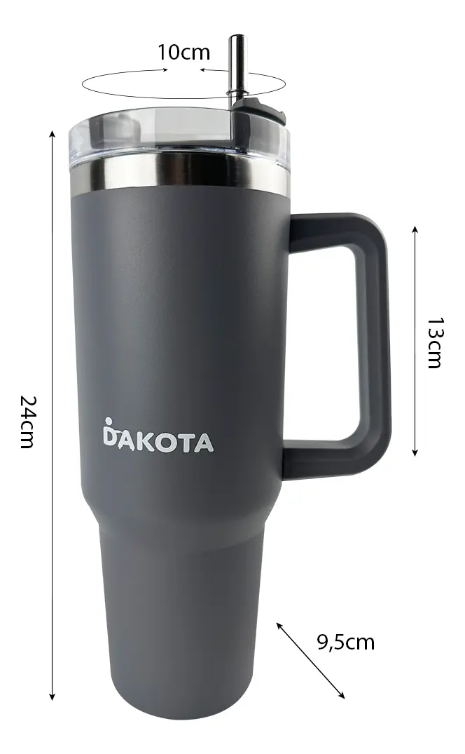 Vaso Térmico 1.2lt Dakota Acero Inoxidable Con Tapa + Sorbete Color Gris Oscuro Liso