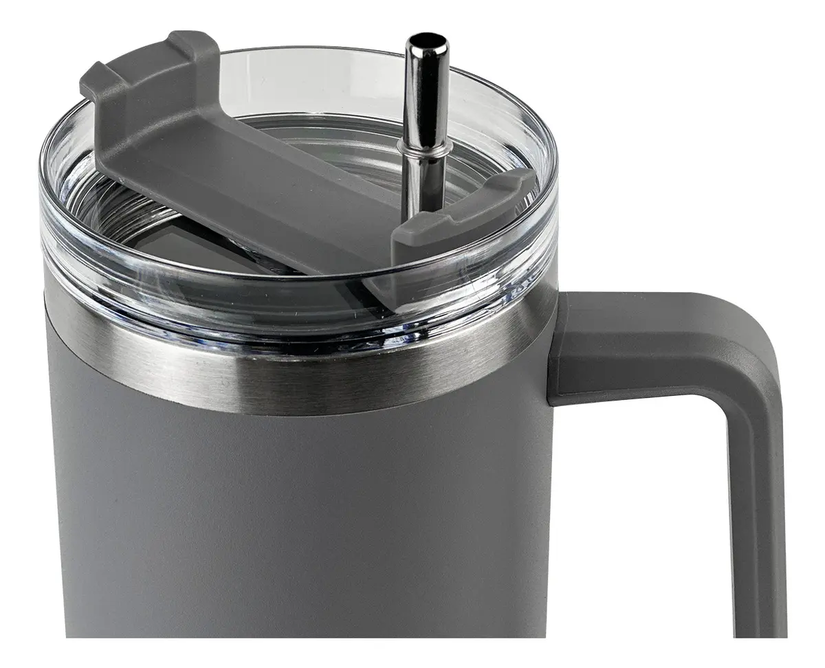 Vaso Térmico 1.2lt Dakota Acero Inoxidable Con Tapa + Sorbete Color Gris Oscuro Liso