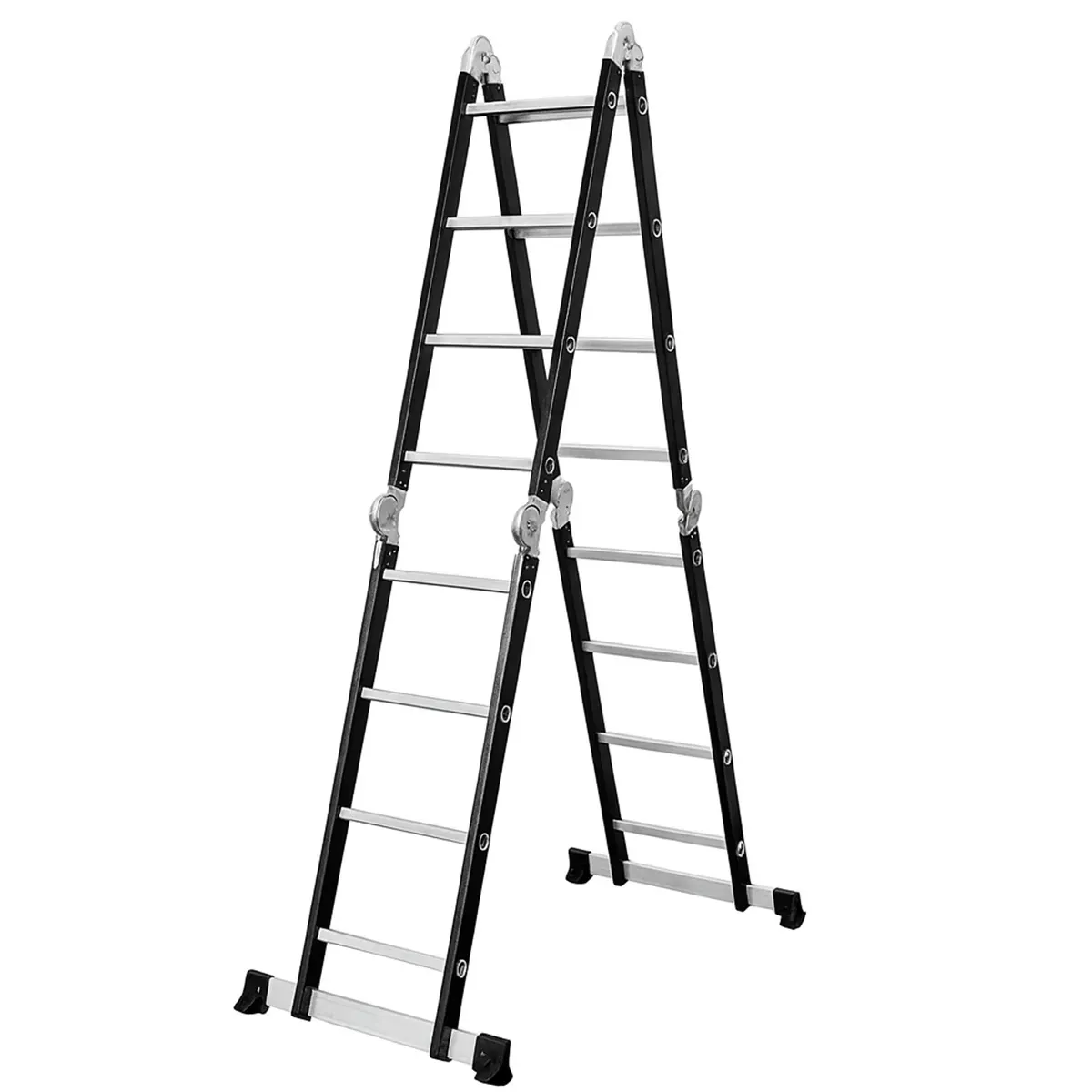 Escalera Articulada Dakota 4x4 Aluminio 16 Peldaños 150kg Con Carrito Transportador Resistente Multiuso Camping Dakota Negro