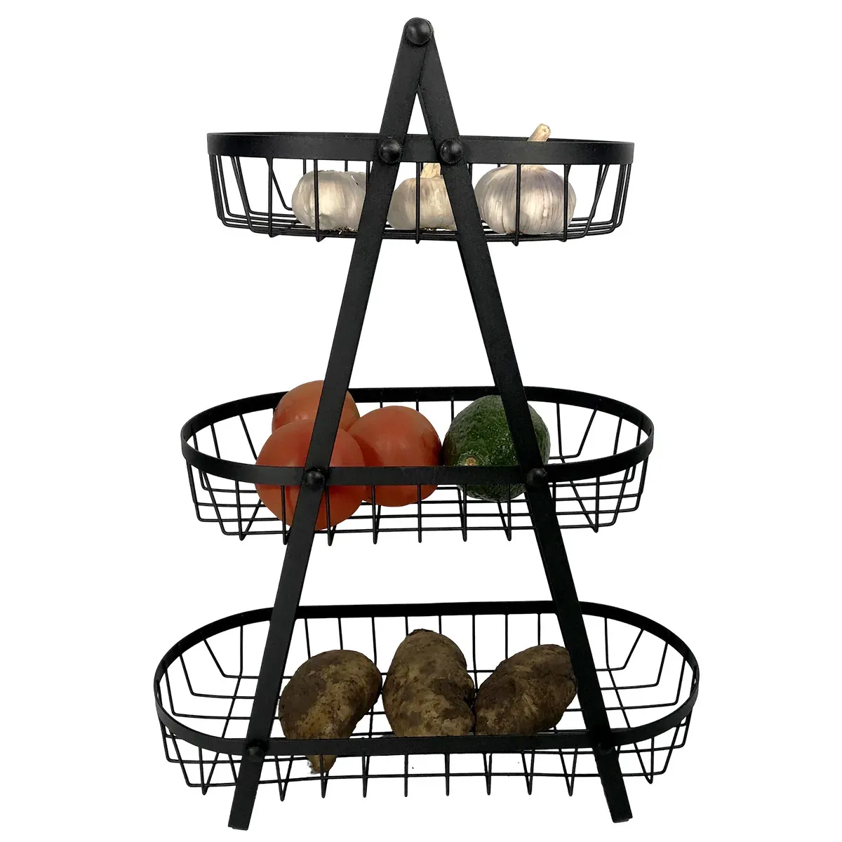 Combo Organizador Multiuso Dakota 3 Niveles + Canasto Organizador Apilable Plástico Encastrable Cocina Alacena Lavadero Baño Dormitorio Estantería Hogar Negro Blanco/negro