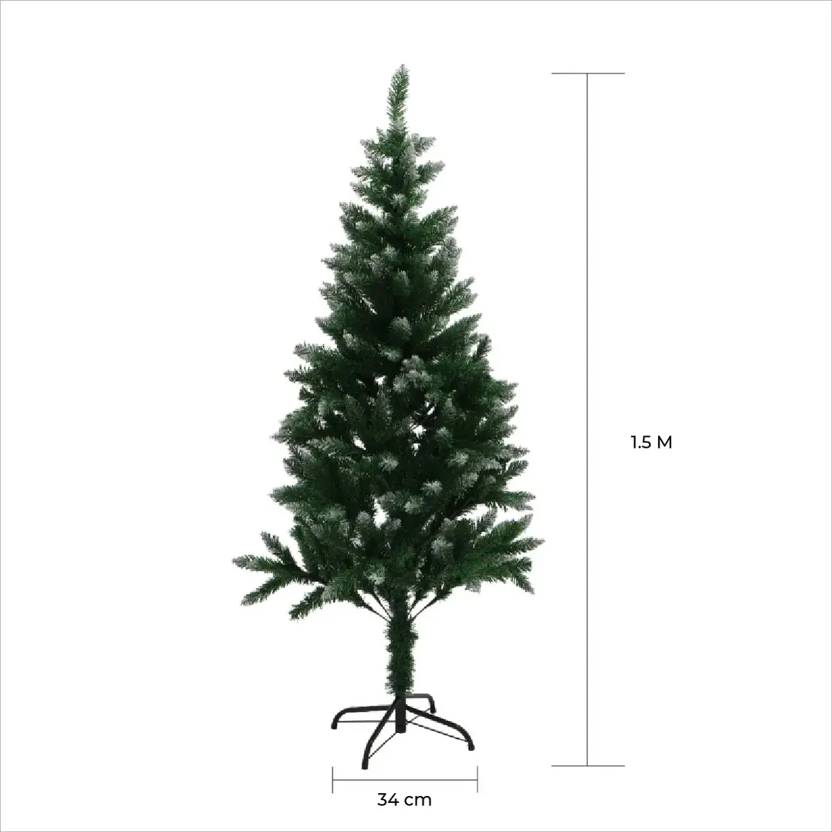 Árbol De Navidad Verde Puntas Nevadas 1,50 Metros Pino Artificial Con Base Metal Reforzada Verde Musgo