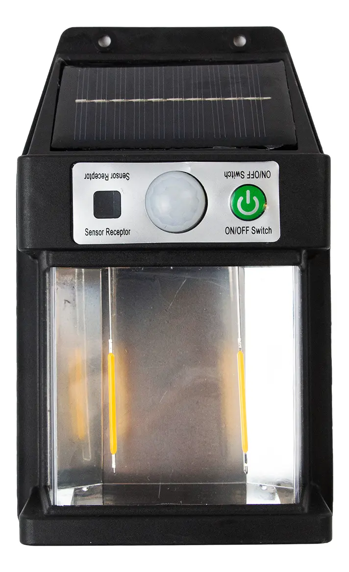 Aplique Led Sensor Movimiento Dakota Panel Solar Negro Blanco Cálido