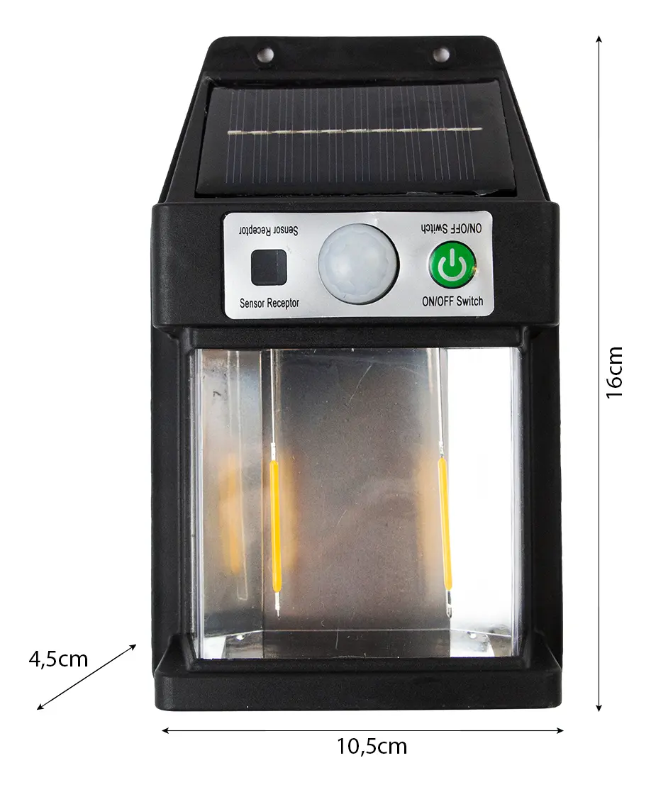 Aplique Led Sensor Movimiento Dakota Panel Solar Negro Blanco Cálido