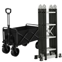 Escalera Articulada Dakota 4x4 Aluminio 16 Peldaños 150kg Con Carrito Transportador Resistente Multiuso Camping Dakota Negro