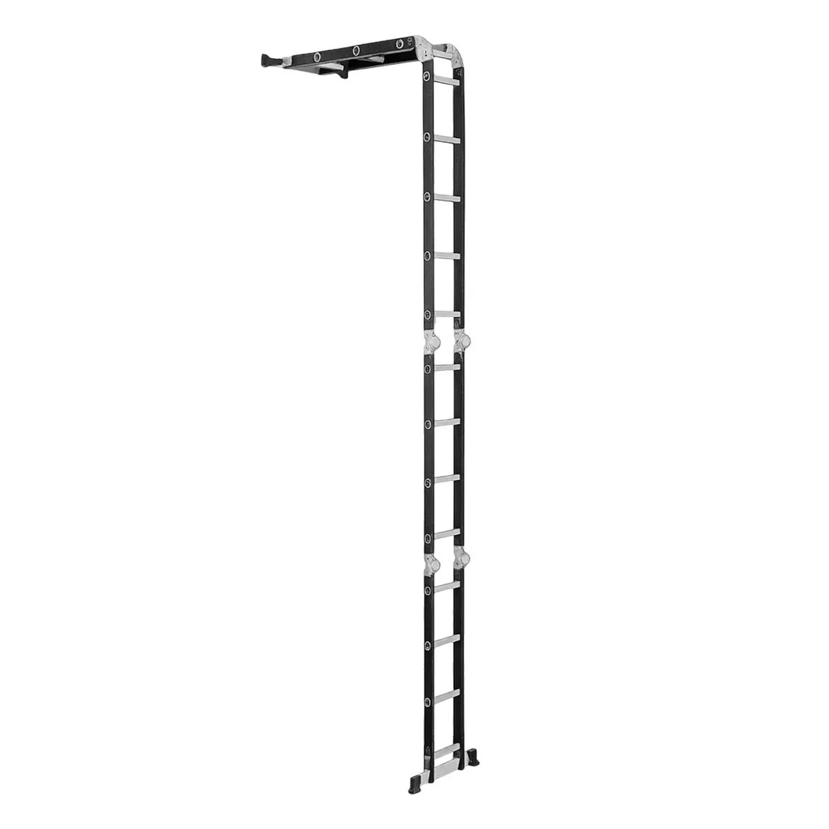 Escalera Articulada Dakota 4x4 Aluminio 16 Peldaños 150kg Con Carrito Transportador Resistente Multiuso Camping Dakota Negro