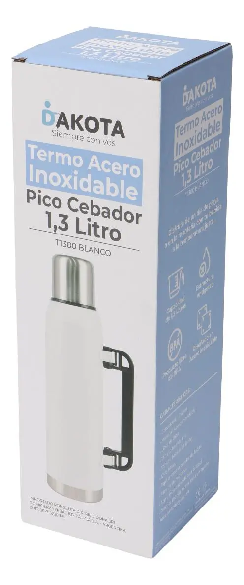 Termo Acero Inoxidable Pico Cebador Dakota 1.3l Color Blanco
