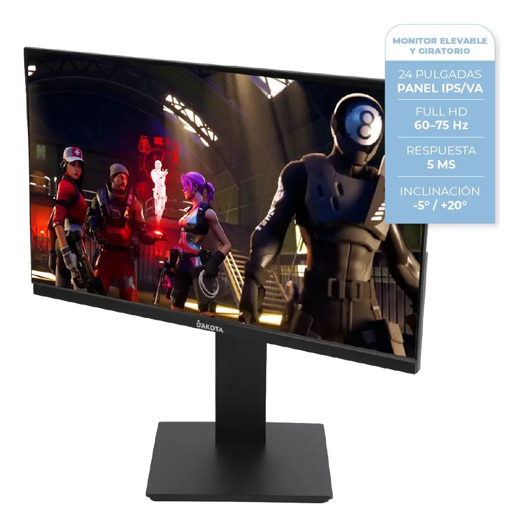Monitor 24 Plano Giratorio Dakota Resolución Full Hd 1920x1080 Negro