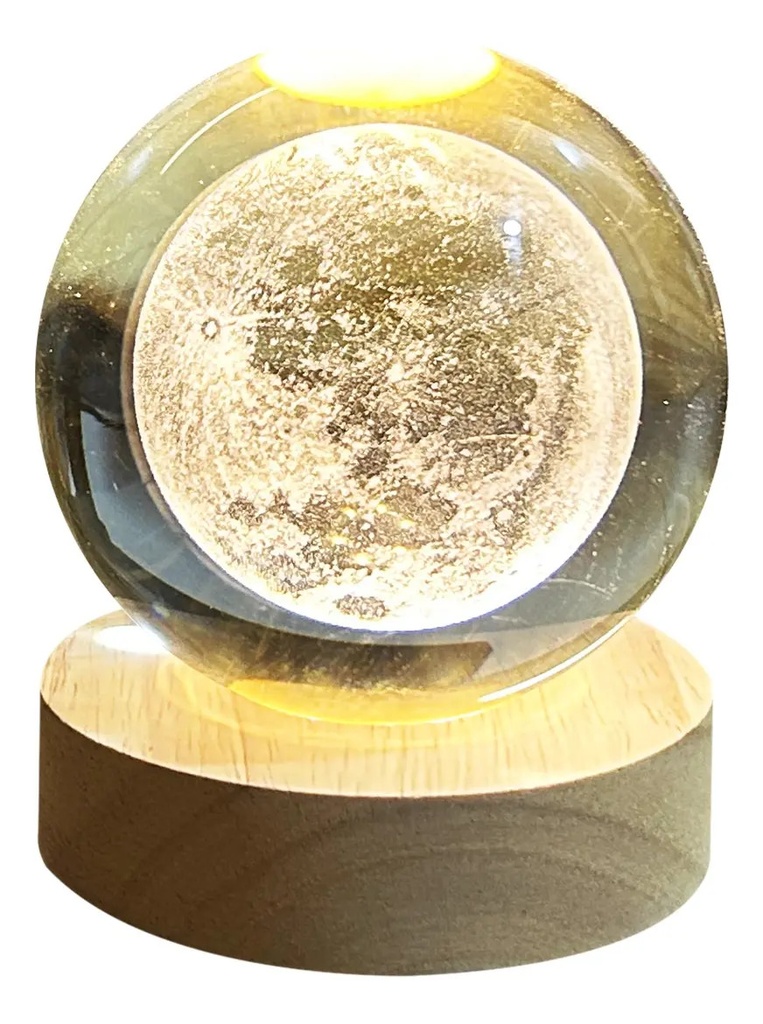 Esfera De Cristal 3d Dakota Luna Lampara Led Usb Luz Noche Marrón