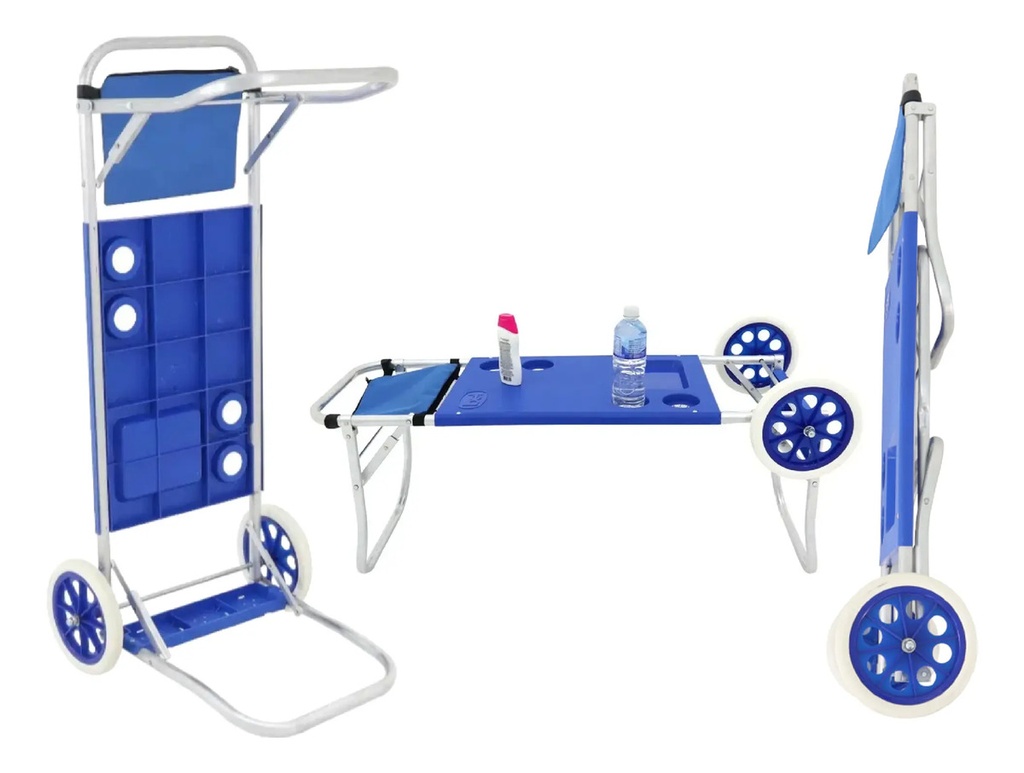 Carrito Plegable Aluminio Playa Mesa Reforzado Portatil Azul