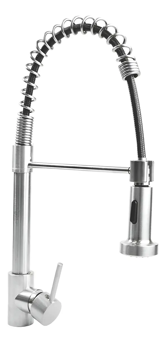 Grifería Cocina Gourmet Monocomando Dakota Cuello Extensible Color Plateado Gris Brillante