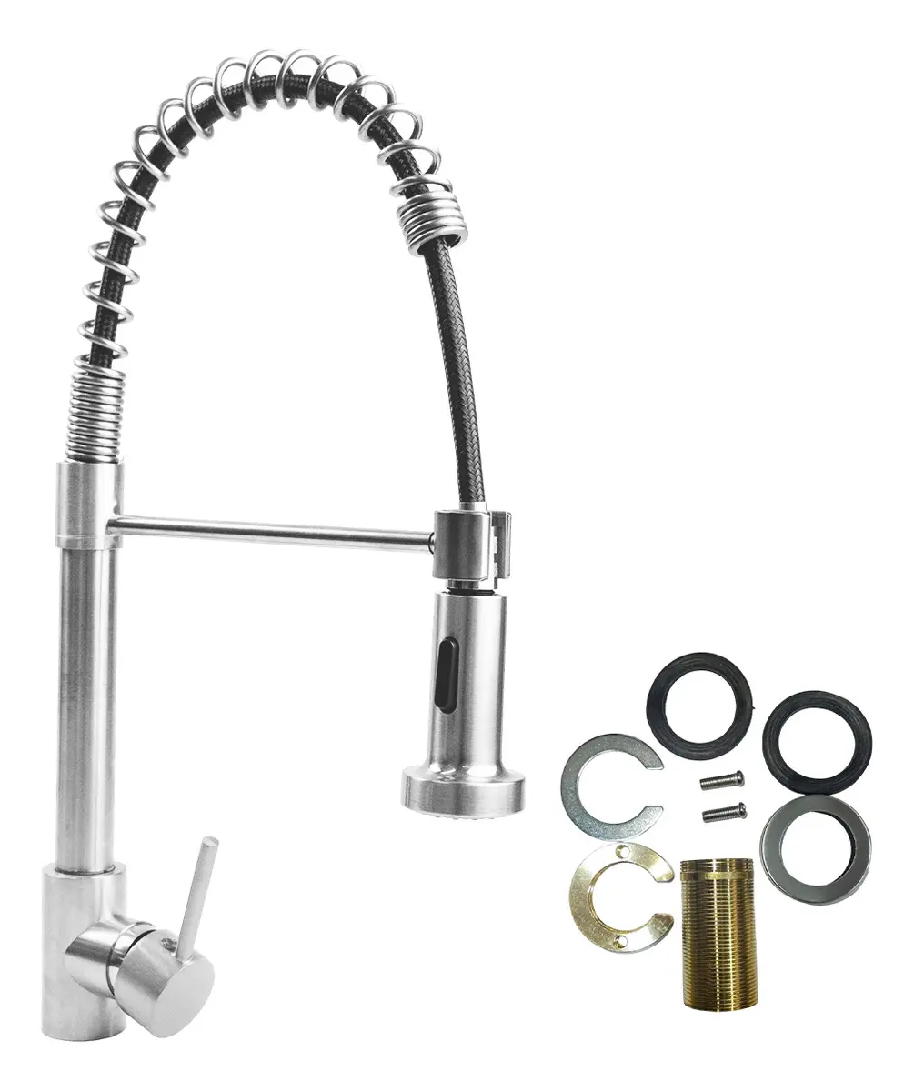 Grifería Cocina Gourmet Monocomando Dakota Cuello Extensible Color Plateado Gris Brillante