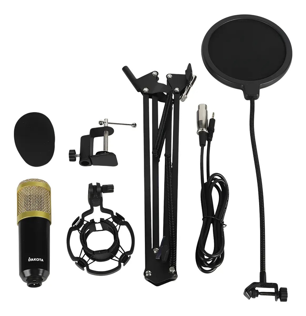 Kit Micrófono Omnidireccional Dakota Soporte Brazo Antipop Negro