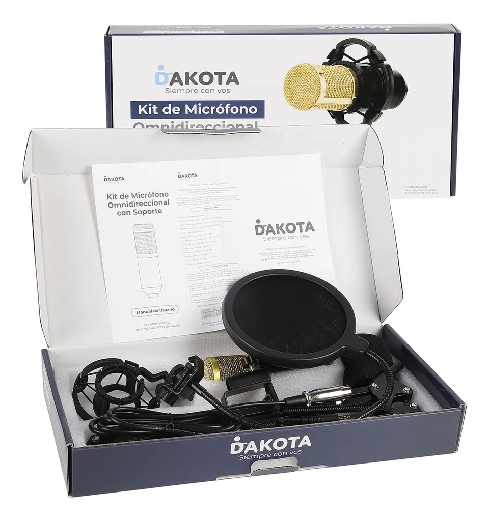 Kit Micrófono Omnidireccional Dakota Soporte Brazo Antipop Negro
