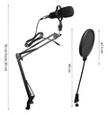 Kit Micrófono Omnidireccional Dakota Soporte Brazo Antipop Negro