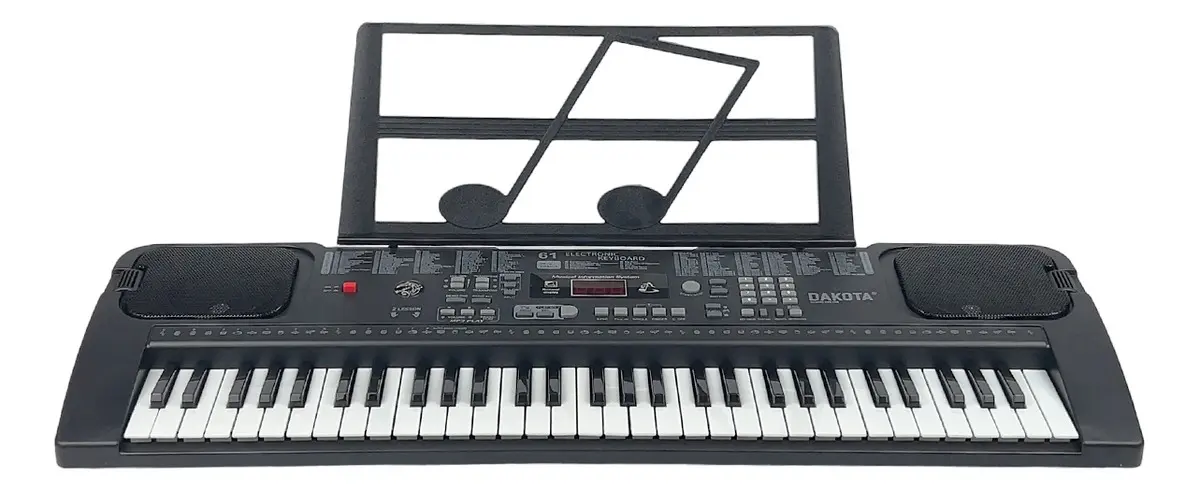 Órgano Teclado Dakota 61 Teclas Usb Micrófono Atril 200 Ritmos Negro