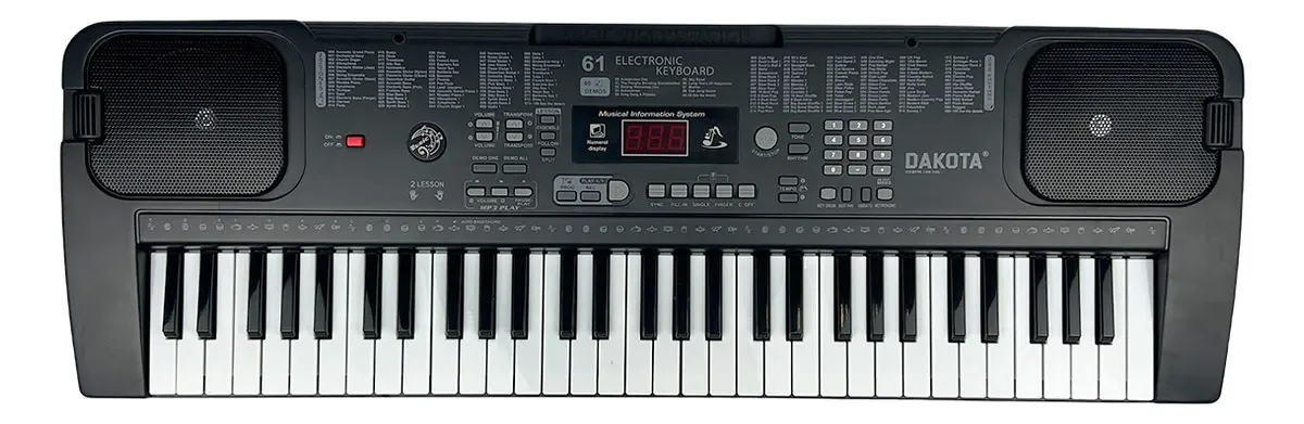 Órgano Teclado Dakota 61 Teclas Usb Micrófono Atril 200 Ritmos Negro